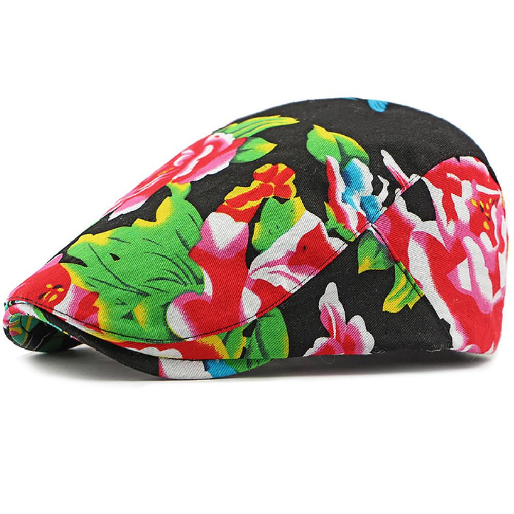 

HT4390 Beret for Men Women Chinese Floral Printed Beret Cap Male Female Vintage Artist Painter Beret Hat Adjustable Flat Cap Men 55-59cm Adjustable чорний