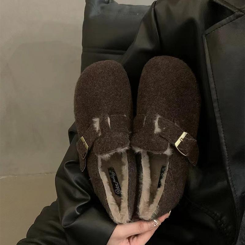 Retro velvet shoes women's shoes 2025 new autumn and winter Korean version Doudou shoes velvet thermal cotton single shoes