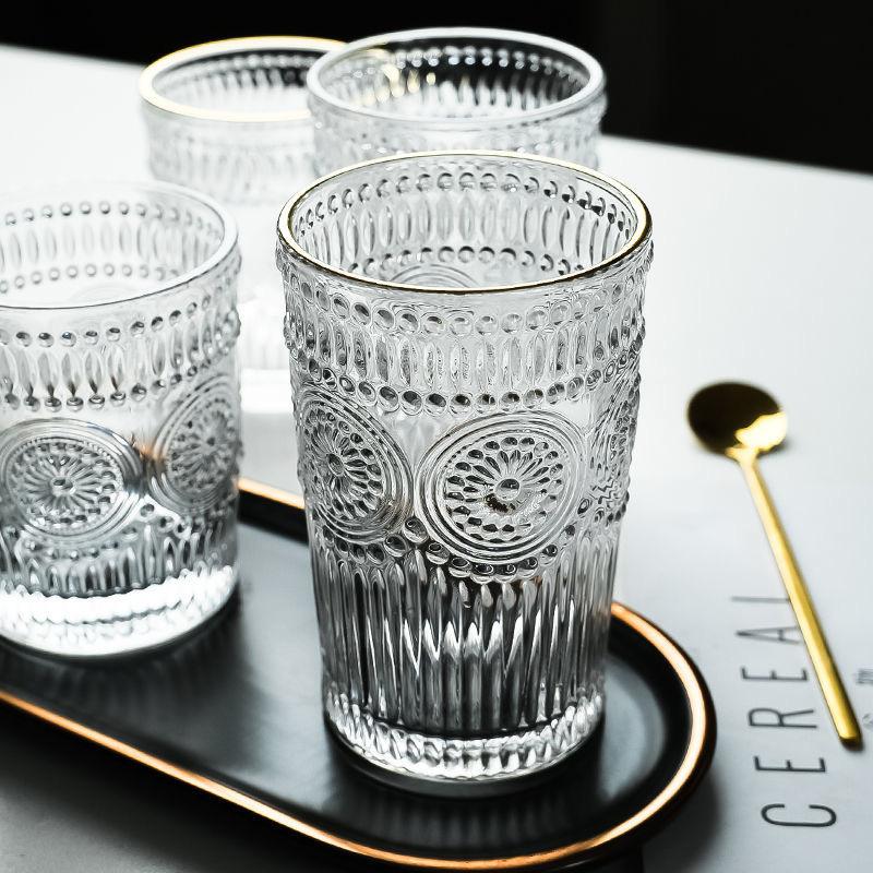 Nordic Style Retro Relief Sunflower Glass Coffee Cup Milk Cup Breakfast Cup Juice Cup