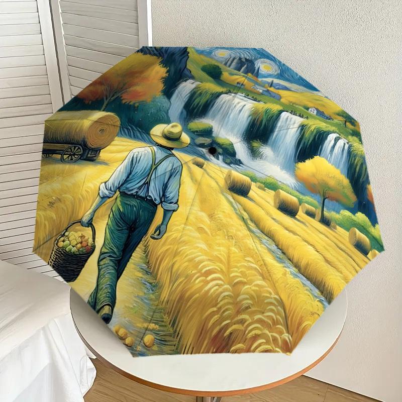 

1pc Farm Scene Automatic Folding Umbrella, Heavy-Duty 8-Rib Construction, Perfect for Everyday yy251114117