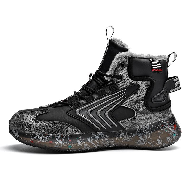 Sneakers Plus Size Graffiti Luminous Student Sneakers Northeast Trend Fleece-lined Thickened High Top Big Cotton Shoes