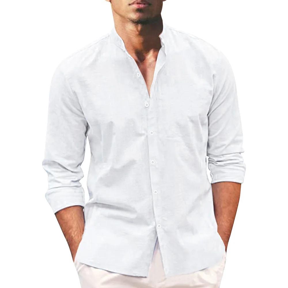 

Spring Autumn New Men s Shirt Cotton Linen Henley Neck Long Sleeve Shirts Solid Color Breathable Stylish Cozy Male Tops XXXL