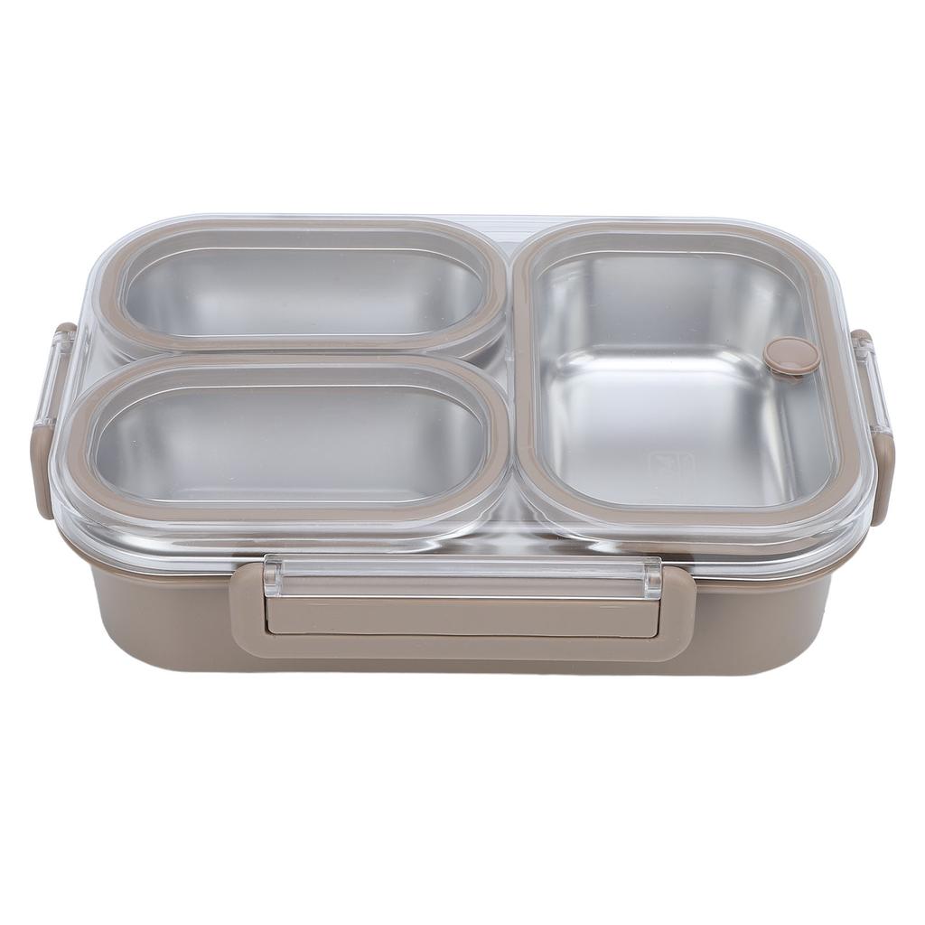1.2L Lunch Box Container 304 Stainless Steel 3 Compartments Portable Detachable Food Warmer Food Container Khaki