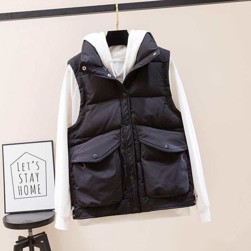 Autumn and winter cotton vest women's Korean version of the new stand-up collar drawstring large pocket short thermal jacket cotton vest