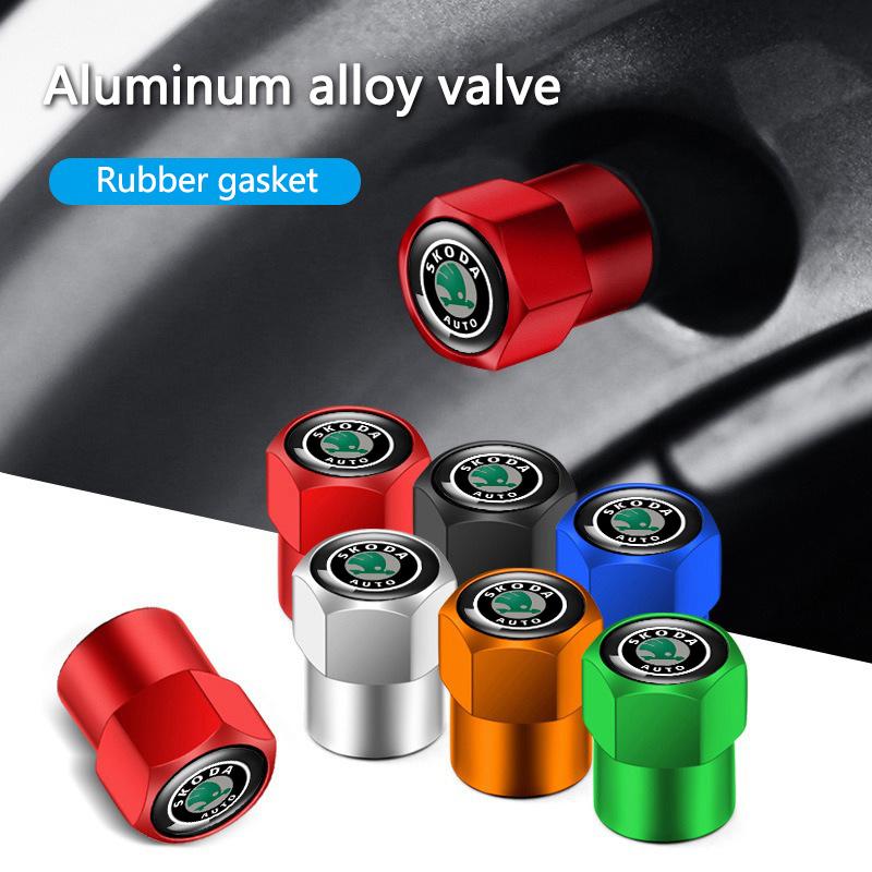 JKFB8 New Sports Aluminum Wheels Tire Valve Caps For Skoda Kylaq Elroq Octavia Enyaq Kamiq Scala Rapid Superb Karoq Fabia Accessories
