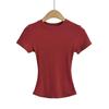 Women's Summer Stretch Slim Fit Ribbed Crop Top - Round Neck, Short Sleeve, Solid Color