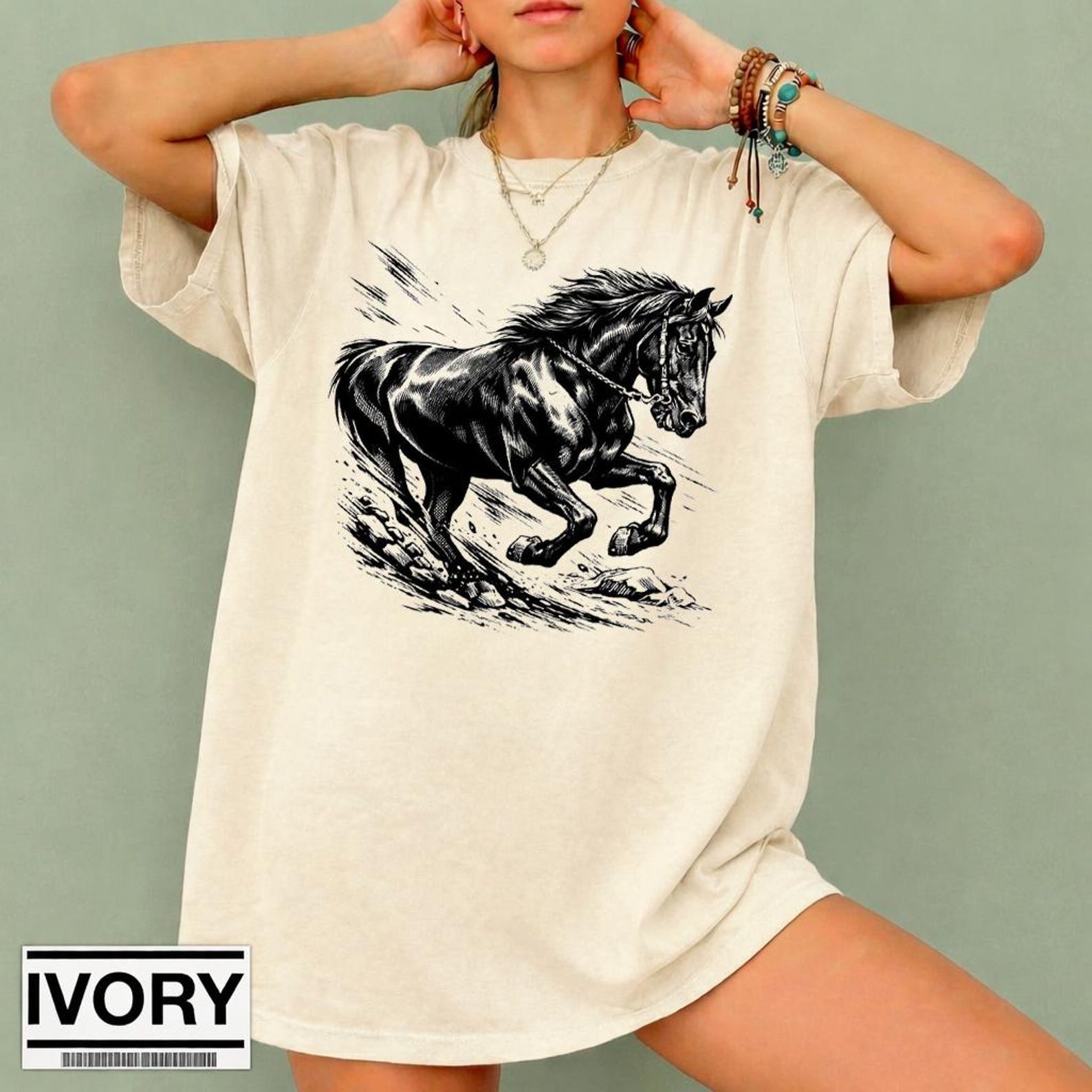 Galloping Horse Shirt, Western Graphic Tee, Vintage Horse T-Shirt, Cowgirl Ranch Tee, Equestrian Lover Gift, Rustic Country Ivory Shirt XL