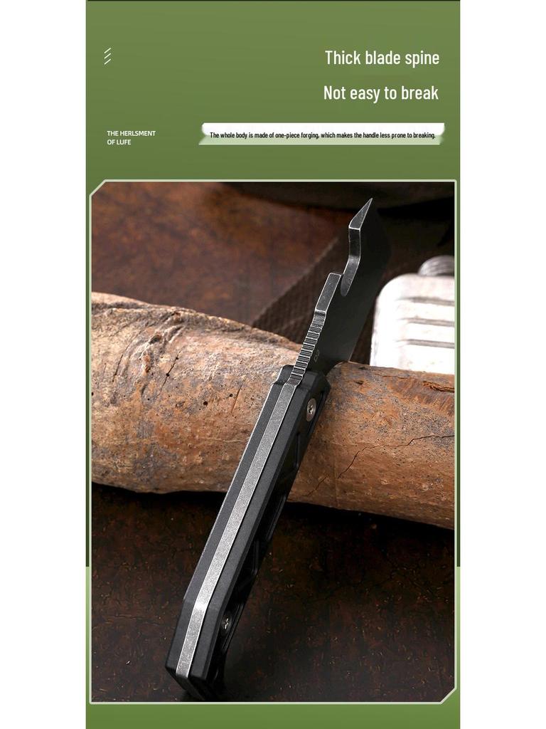 Multi-functional Outdoor EDC with Bottle Opener, Whistle, Chain, Shovel, Knife, Ice Hammer, and Straight Knife.