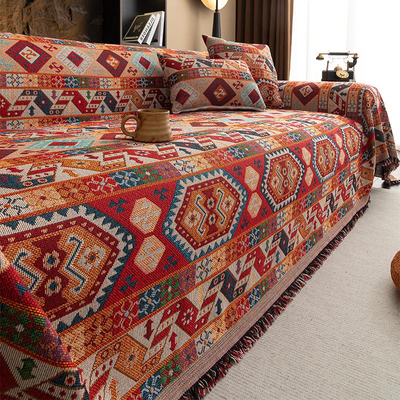 Ethnic Style Sofa Cover Blanket All Cover Geometric Floral Pattern Jacquard Sofa Cover Upholstered Sofa Seat Covers S074
