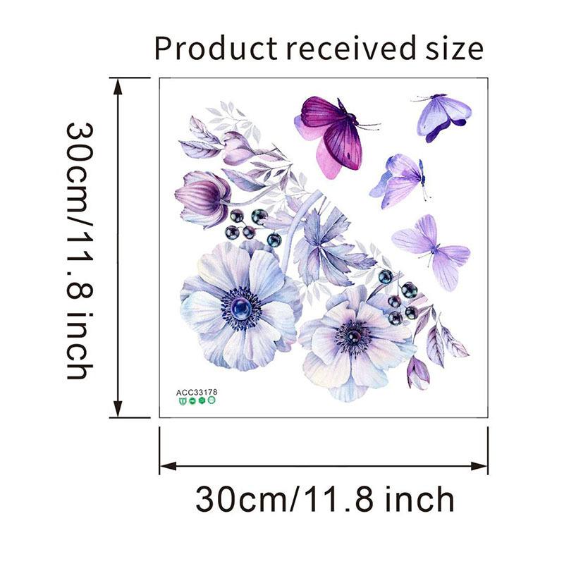 Adesivi per WC Fiori Viola e Farfalla, Decalcomanie Impermeabili Rimovibili per Decorazione Parete Bagno, Autoadesivi