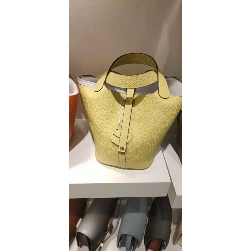 Top Grain Leather Bucket Bag Small Size Vintage Handbag Gold Hardware Daily Use