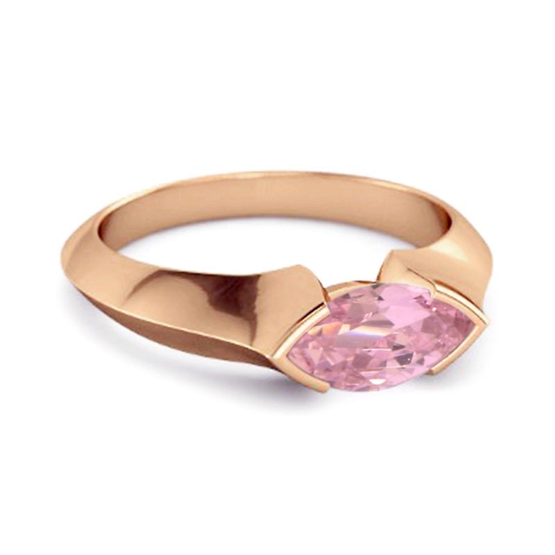 Rosa Zirkonia Markisenform Solitär Damen Ehering - 925 Sterlingsilber Roségold Vermeil