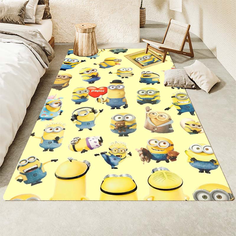 Minions Themed Round Rug Cartoon Flannel Carpet Non-Skid Floor Mat Children Playroom Bedroom Home Decor