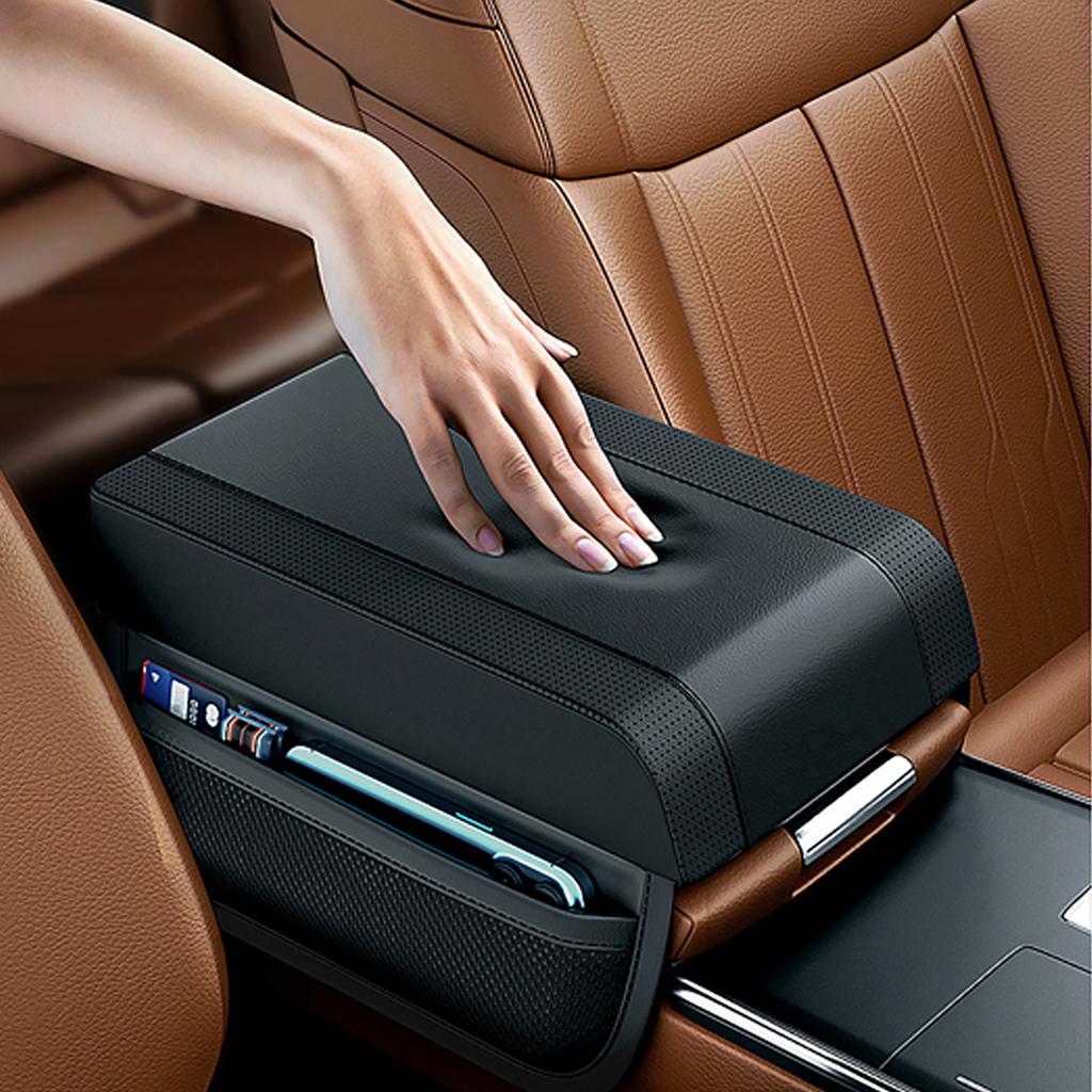 Car Armrest Storage Box Mat Leather and Memory Foam Car Center Console Cover Armrest Heighten Cover Car Accessories