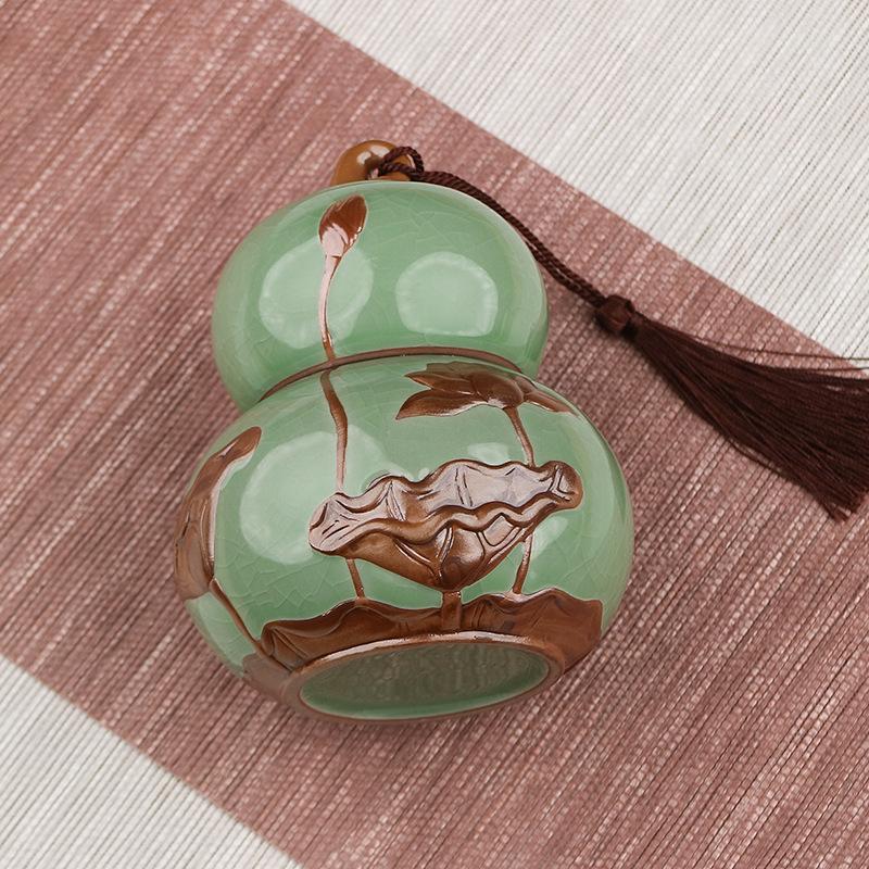 Ru Kiln Ceramic Gourd Tea Canister - Moisture-Proof Storage for Pu'er Tea, Gongfu Tea Set Container
