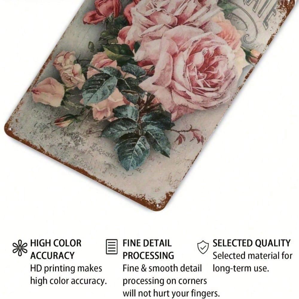 Vintage Roses Floral Tin Sign 8x12in Shabby Chic Rustic Farmhouse Wall Art Garden Bathroom Home Decor Unframed