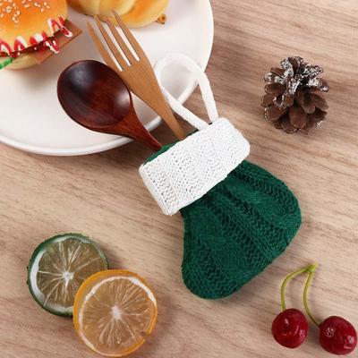 Red/Green Christmas Knitted Green Sock Handmade Mini Christmas Tree Hanging Mini Socks with White Top Decorative