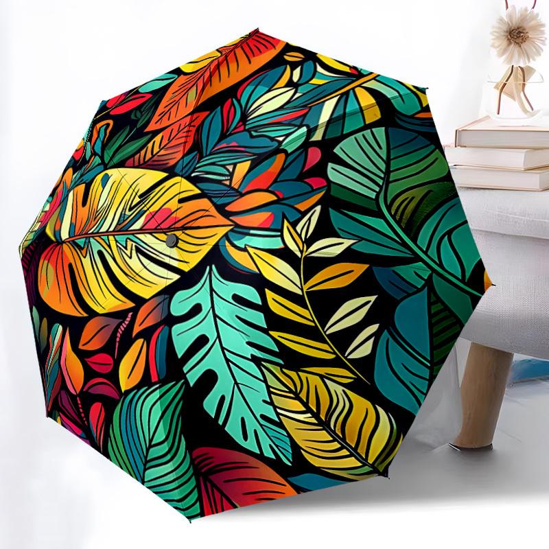1pc Tropical Leaves Auto Open/Close Umbrella with One Touch Button,, Windproof Design   Lightweight Portable Umbrella for Women & Men6104