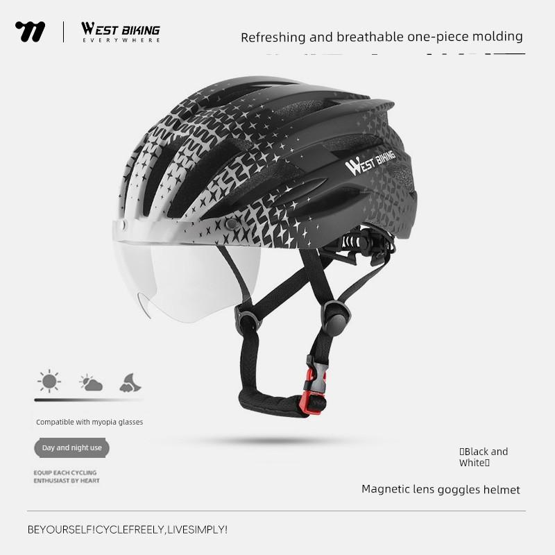 Bicycle Helmet with Color-Changing Goggles, Unisex One-Piece Mountain and Road Bike Safety Helmet Accessories