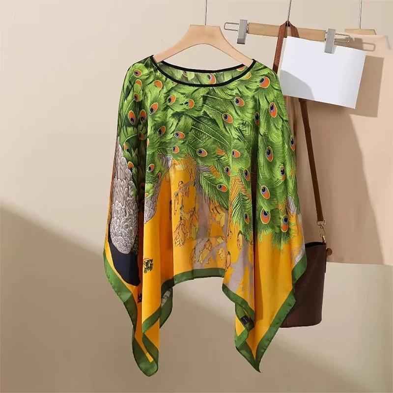 2025 Shawls Summer Beach Sexy Women Fashion Print Chiffon Smock Bikini Cover Up Loose Blouse Sunscreen Comfortable Poncho Hot