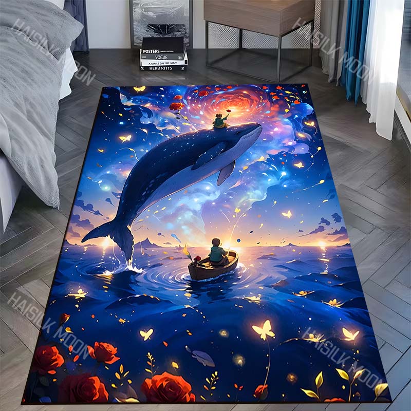 Whale fantasy under stars Print Carpet Rug for Living Room Bedroom Sofa Doormat Home Decor Non-slip Floor Mat