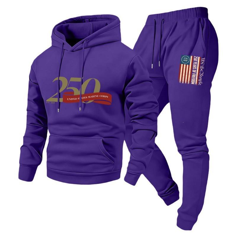 Men Women Hoodie Set Loose Casual Tracksuit 240th Anniversary Print Long Sleeve Sweatshirt Jogger