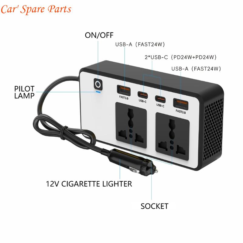 Y4UA Multifunctional 200W Car Power Inverter DC12V To AC110V with Double Outlets and USB Ports for Travel and Emergency Use