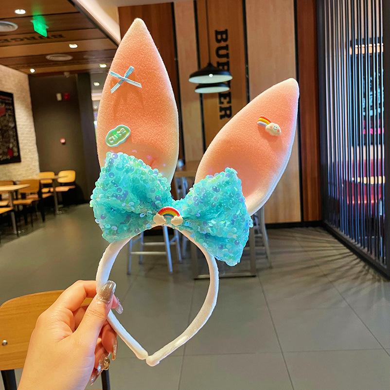 

Новая корейская версия повязки на голову с плюшевыми кроличьими ушками от Ся Чунь милая и забавная, аксессуар для волос - повязка на голову «Парк развлечений Микки» 12CM