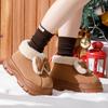 Thick Soled Butterfly Knot Women Cotton Shoes Winter  Warm Furry Outdoor Non Slip Platform Faux Fur Street Girl Snow Boots