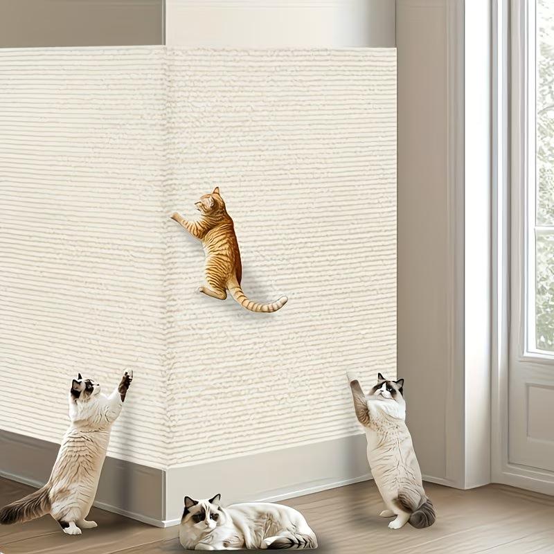 39.37x15.75in Self-Adhesive Cat Scratcher Mat, Sisal-Polyester Furniture Protector, Removable Wall-Mountable for Indoor Cats