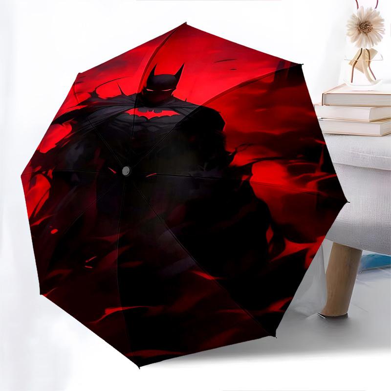 1pc Batman, Red_Sky Automatic Folding Umbrella - Compact 8-Rib Design, Durable Plastic & Iron1094L