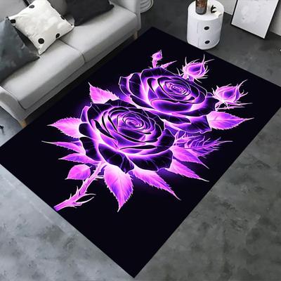 Charmante lila leuchtende Rosen-Stuhlmatte, Büroteppich, Übergröße Teppich für Heimdekoration, Sofamatte, Schreibtischunterlage Geschenk, Geeignet für Schlafzimmer, Wohnzimmer