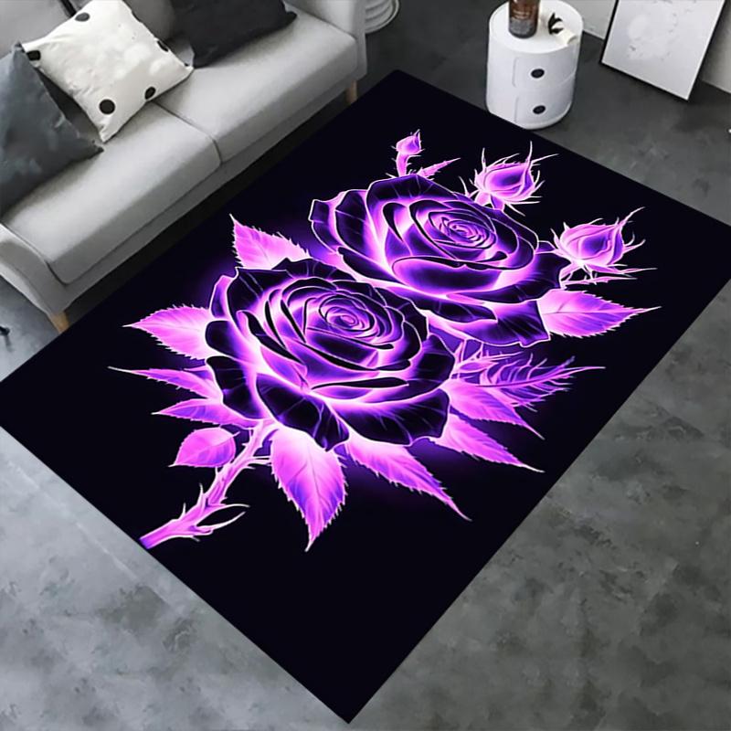 Charming Purple Glowing Rose Chair Mat Office Carpet, Oversized Rug for Home Decor, Sofa Mat, Desk Pad Gift, Suitable for Bedroom, Living Room