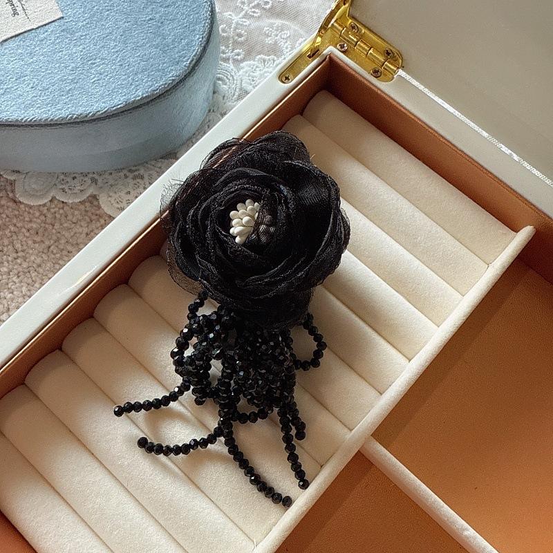 Netting and Crystal Fringe, Rose Flower Side Hairpin, Soft and Fairy-like Style, Women's Hair Accessories, Claw Clip, Hairpin