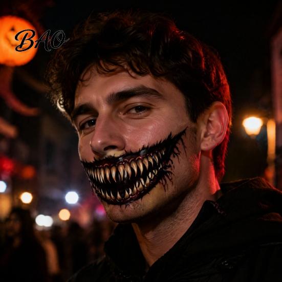 Long Lasting Sweat Proof Tattoos 3Pcs Realistic Scary Mouth for Halloween Zombie Vampire Clown Party, Waterproof Temporary Horror Decals Adults,