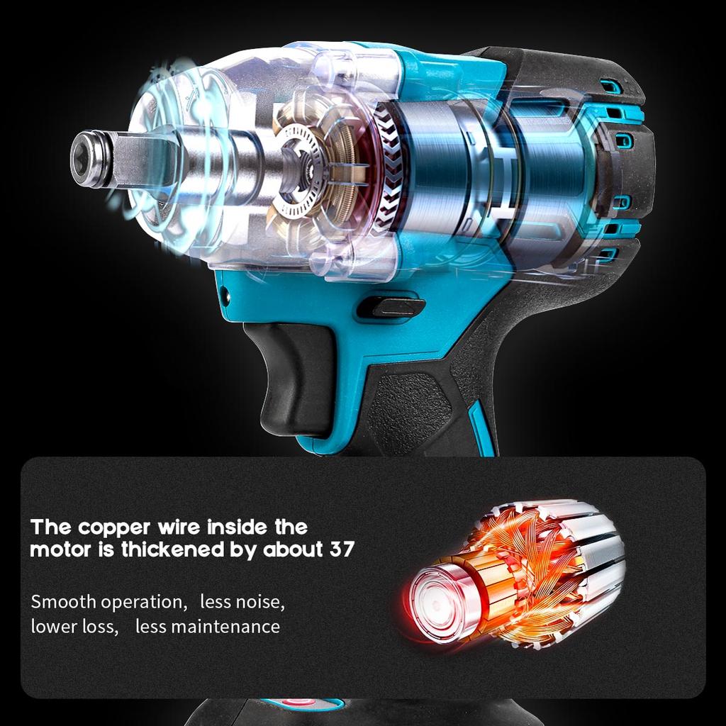 18V 520Nm Brushless Cordless Electric Impact Wrench 1/2 Inch Wrench Screwdriver Power Tools Compatible for Makita 18V Battery
