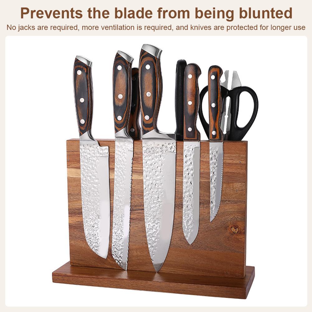 Magnetic Wooden Knife Block Double-Sided Solid Wood Knife Holder Stand with Strong Enhanced Magnets Can Hold Multiple Knives