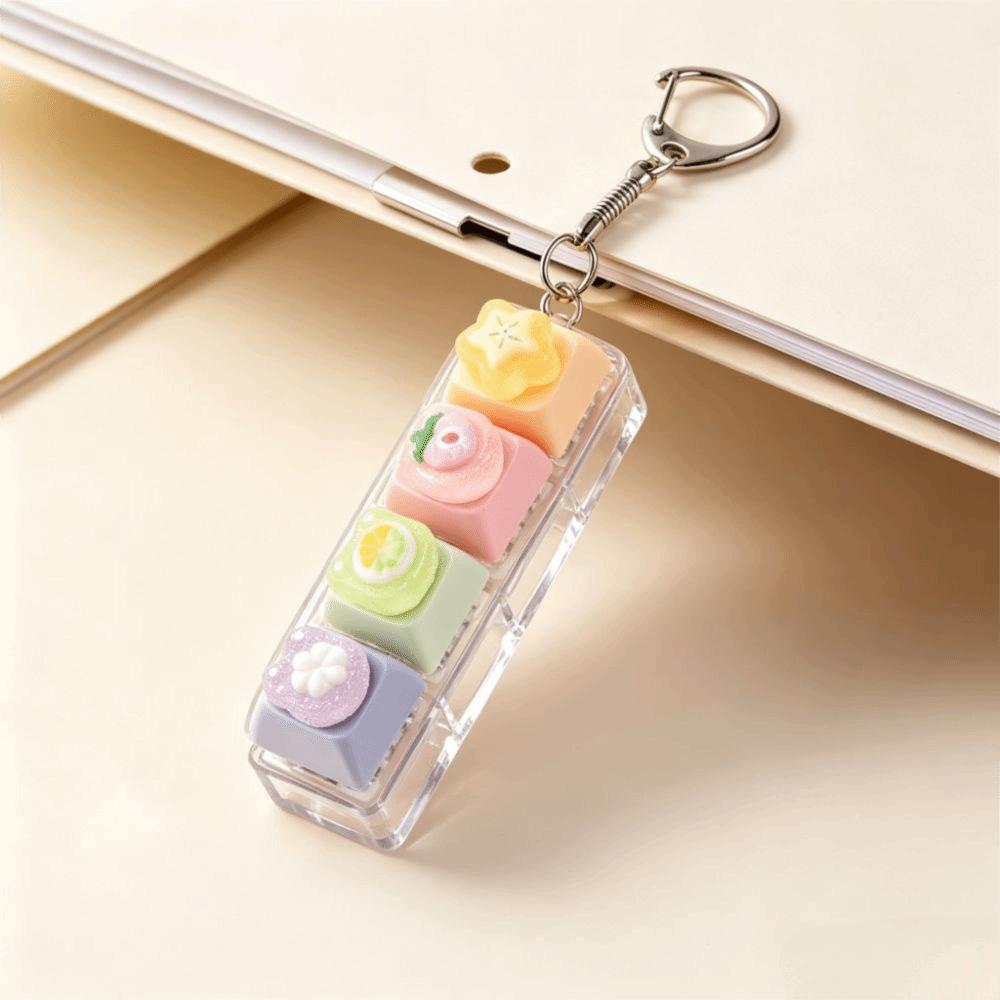 4-Key Reduce Pressure Toy Fruit Push Button Keychain Mini Keychain Pendant Daily Use