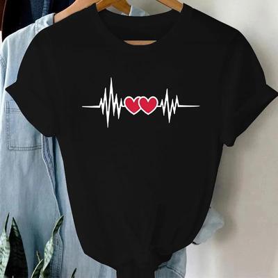 Balloon Red Heart Print Women T Shirt Short Sleeves O Neck Loose Women T Shirts Ladies Tee Shirt Tops Clothes