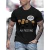 European Size Spring Summer Men's Cartoon Print T-Shirt, AA Meeting Pattern, Breathable Moisture Wicking Lightweight Fabric, Casual Short Sleeve Top