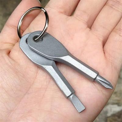 Přenosný kroužek na klíče s drážkovým šroubovákem Nerezový přívěsek na klíče Turistika Outdoor Multi Mini Pocket Repair Tool Gadget Camp