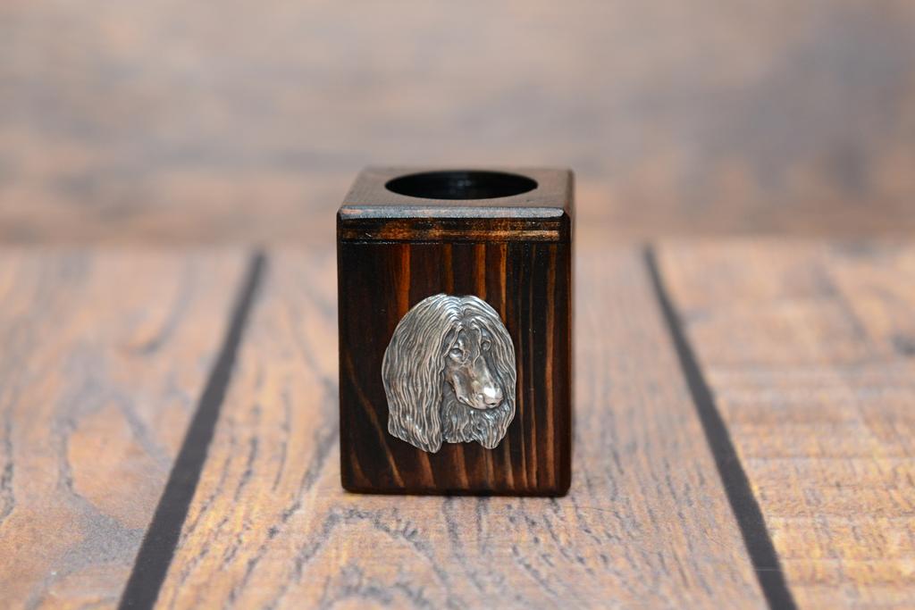 Afghan Hound, Tazi II - wooden candle holder with a dog, a unique souvenir after losing a dog, a handicraft from the Art-Dog brand