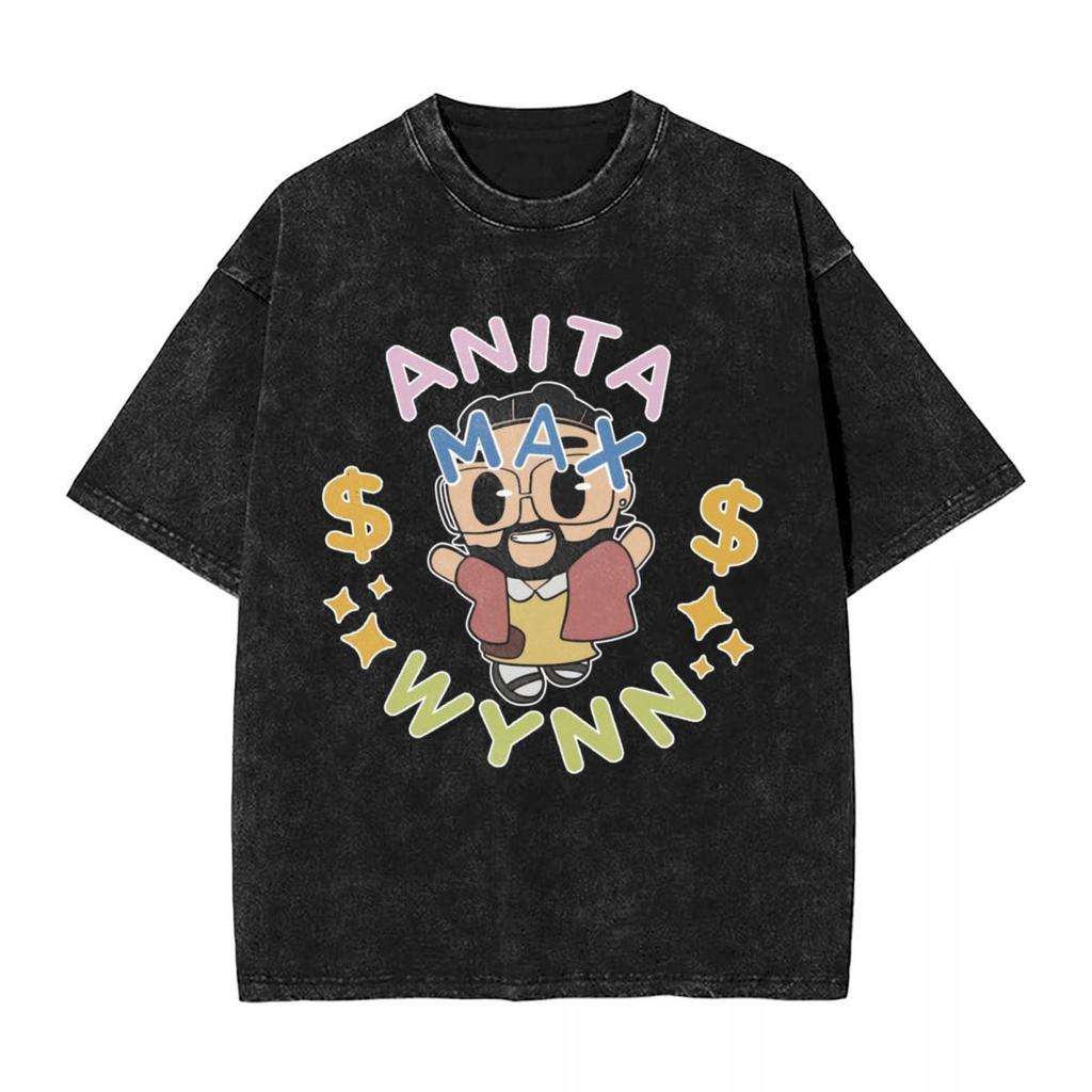 Anita Max Woman Men Cotton Washed Hot Stamping Print TShirt Harajuku Cotton Tshirt Mens Summer Short Sleeve Tees