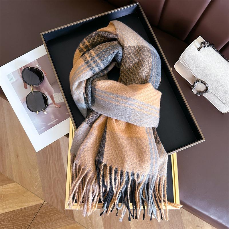 Korean Plaid Knitted Cahmere Scarf Women Shawls And Wraps Female Pashmina Bufanda Lady Thick Warm Winter Blanket Stoles New
