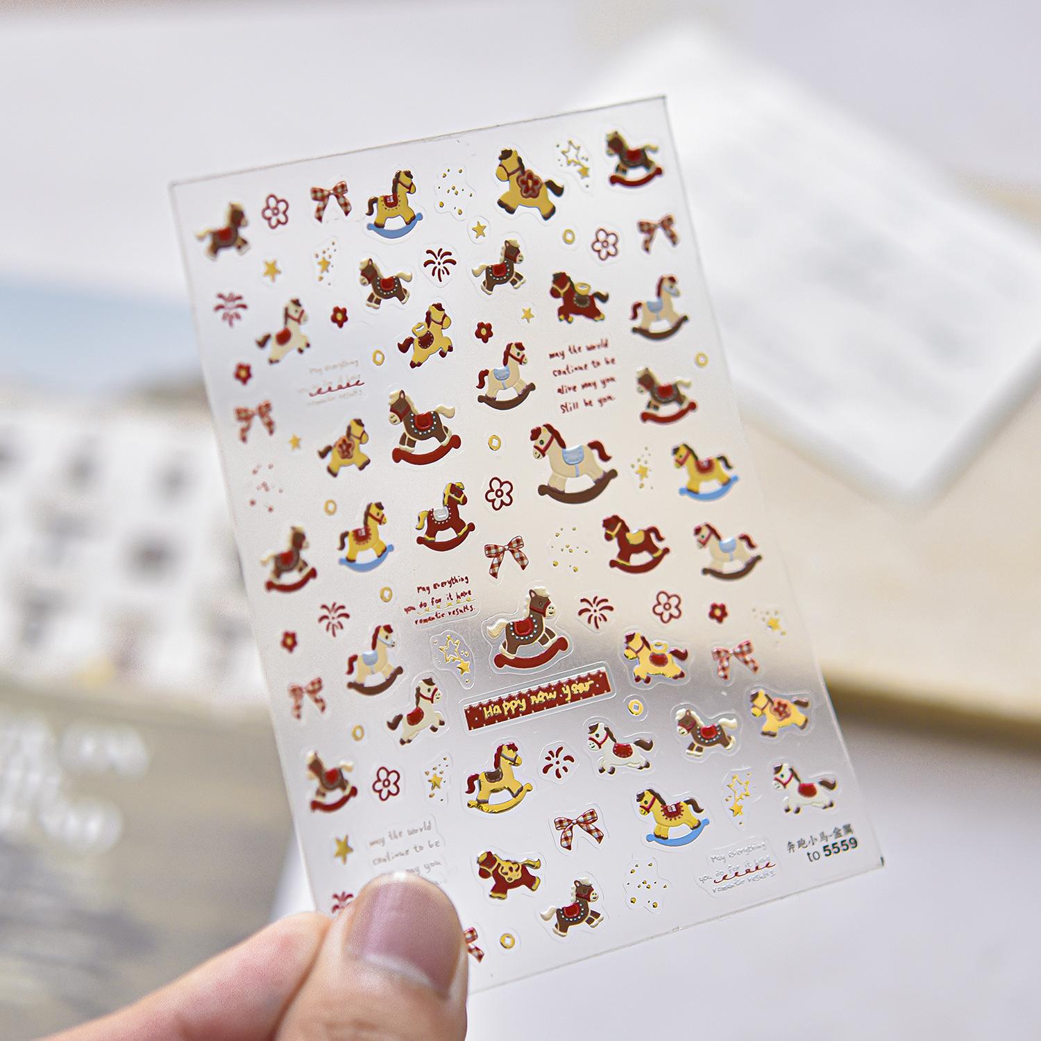 

Lovely Pony Bowknot Flower Firework Nail Stickers 2026 Horse Year Self Adhesive Manicure Decal Diy Year Decoration Stickers