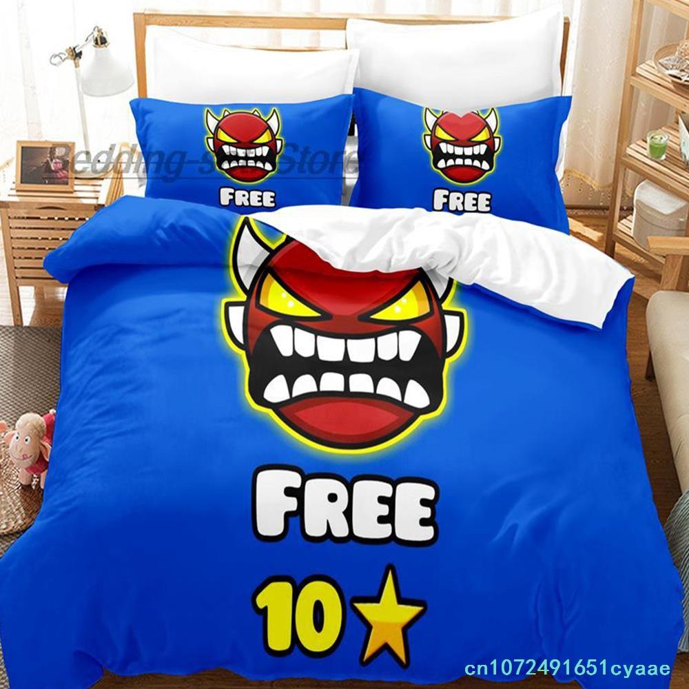 Angry Geometry Dash Bedding Set Single Twin Full Queen King Size Bed Set Aldult Kid Bedroom Duvetcover Sets 3D Print Kawaii 2022