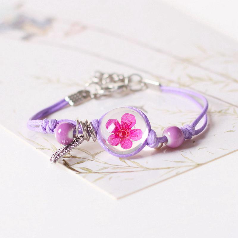 Four-Leaf Clover Dried Flower Ceramic Bracelet - Original Feminine Braided Design