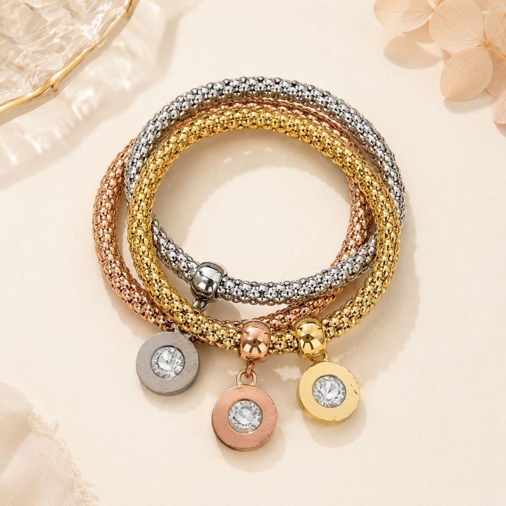 Elegant Elastic Popcorn Corn Chain Rhinestone Bracelet for Women