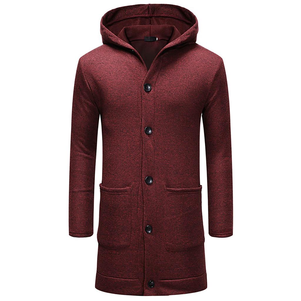 Cappotti da giacca con cappuccio a maniche lunghe in felpa cardigan con bottoni tinta unita da uomo