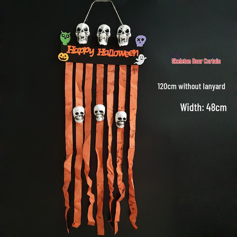 Halloween Haunted House Decor: Hanging Skull & Ghost Ornaments with Door Curtain